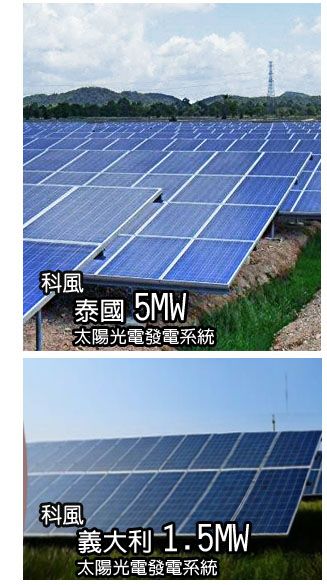 科風泰國5MW、義大利1.5MW太陽光電發電系統